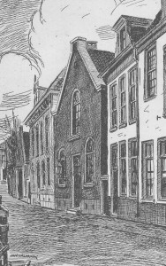 Het eerste kerkgebouw aan de Langegracht, zoals het omstreeks 1897 nog bestond