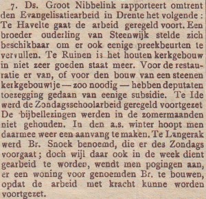 Uit 'De Heraut', 30 oktober 1910 (Het evangelsiatiegebouw was eerst van hout, werd later in steen opnieuw opgetrokken). 