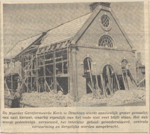 Op deze foto uit mei 1959 is de verbouw van de Noorderkerk te zien (foto FD, via G. Kuiper te Appingedam).