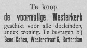 De fa. ... bood de oude Westerkerk te Hoogeveen in 1926 te koop aan.