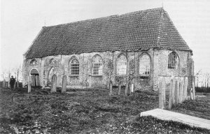 Het al lang geleden afgebroken hervormde kerkje in Oud-Appelscha.