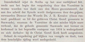 De chr,. geref. geneerale suynode van juli 1893 reageerde verheugd op de beslissing van de kerkenraad te Suawoude.