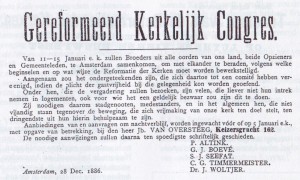 De aankondiging van het Gereformeerd Kerkelijk Congres te Amsterdam (De Heraut, 2 januari 1887).