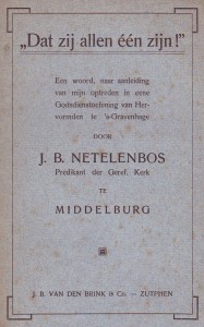 Het boekje van Netelenbos, waarin hij zich verantwoordt over zijn optreden in een hervormde kerk.