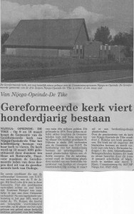In het Freisch Dagblad verscheen een artikel over het 100-jarig bestaan van de kerk, in 1991.