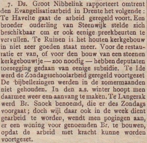 In 'De Heraut' van 30 oktober 1910 werd een kort verslag gepubliceerd van de belangrijkste evangelisatieactiviteiten.