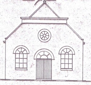 Een bouwtekening uit 1912, toen sprake was van het vergroten van het bestaande evangelisatiegebouwtje uit 1886.