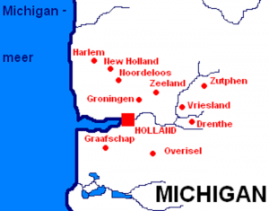 Een kaartje van het gebied rond Holland, Michigan.