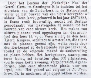 Persbericht waarin de bouw van de tweede Zuiderkerk werd aangekondigd (26 maart 1901).