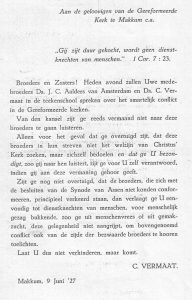 De oproep van ds., Vermaat van 9 juni 1927.