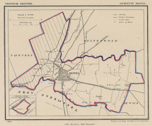 Kaart van Meppel rond 1870 (J. Kuijper).