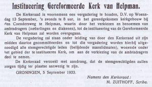 Groningsch Kerkblad, 9 september 1933.