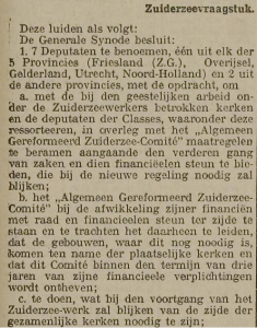 De belakngrijkste beslujiten van de generale synode 1930 inzake de Zuiderzeewerken.