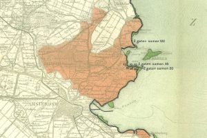 Kaartje van het overstroomde gebied in 1916.